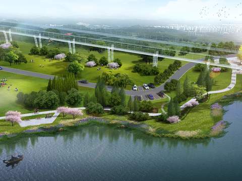  现代湿地园林鸟瞰psd 