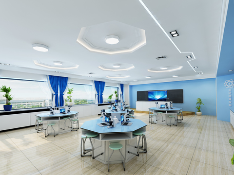  现代学校实验室教室3d模型 