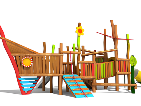  海盗船 滑梯3d模型 