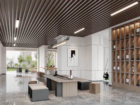  新中式老年人活动中心棋牌茶室3d模型 