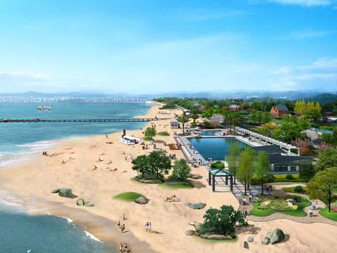  现代沙滩游玩景观psd 