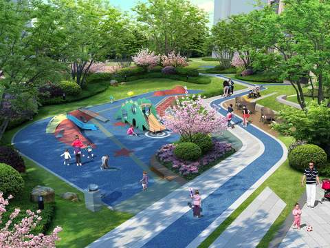  现代滑滑梯公园景观psd 