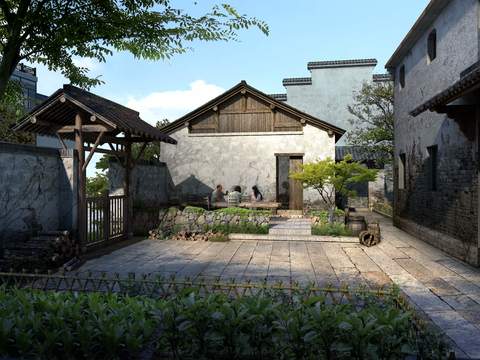  新中式庭院园林景观psd 