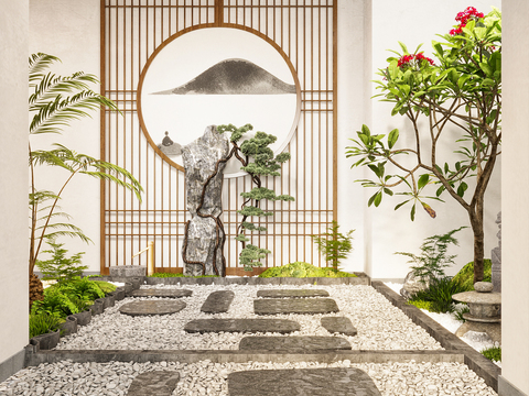  景观小品 绿植造景 汀步 景观石3d模型 