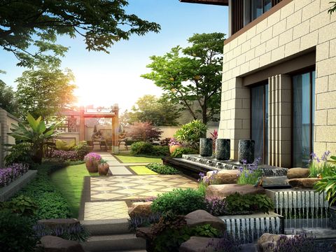  现代小区庭院阳台花园psd 