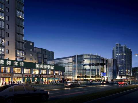  现代商业街夜景psd 