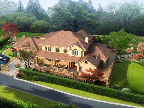  欧式别墅景观psd 