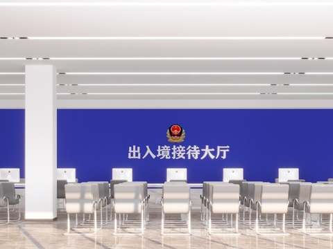  现代出入境接待大厅3d模型 
