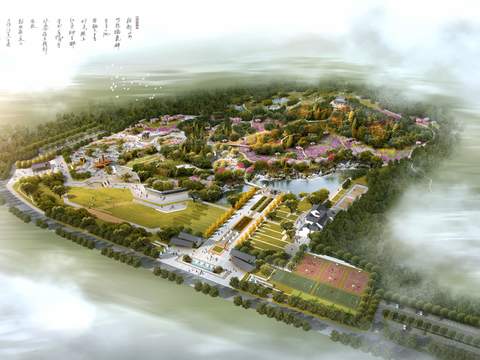  园林景观鸟瞰psd 