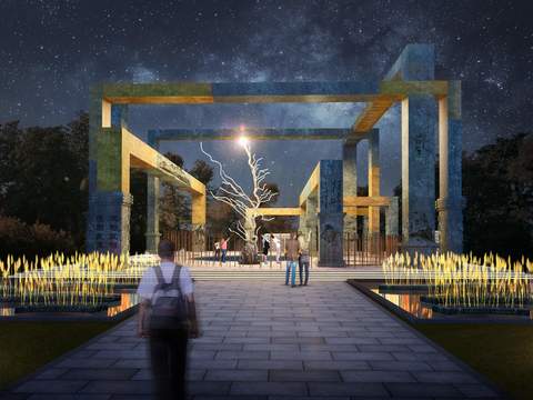  现代公园园林夜景景观psd 