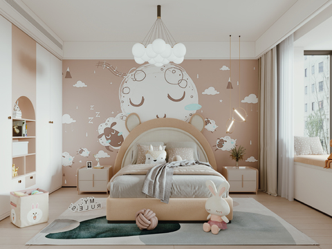  现代儿童房 女儿房3d模型 