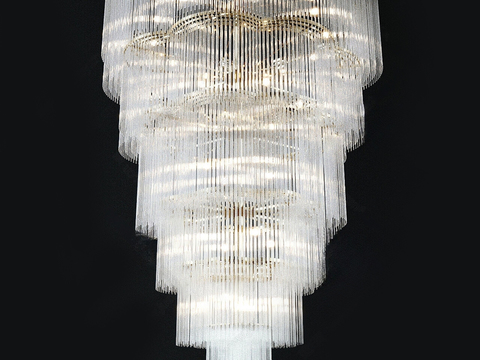  现代奢华多层玻璃大厅吊灯3d模型下载 水晶吊灯高清 优雅氛围灯光设计 