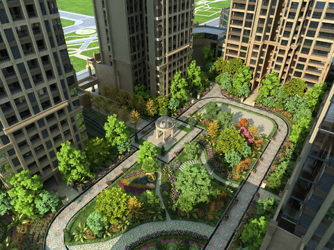  现代小区园林景观3d模型 