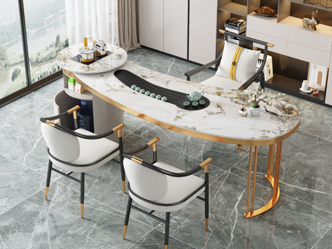 现代大理石茶桌椅3d模型