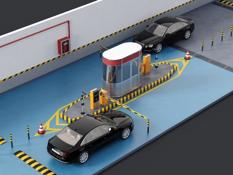  现代车库入口道闸系统3d模型 