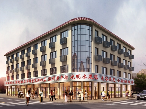  现代商业楼建筑外观psd 