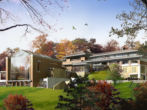  现代独栋别墅外观psd 