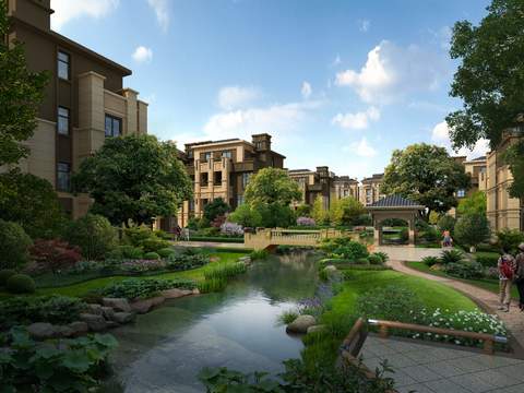  现代别墅公园园林景观psd 