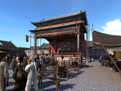  中式古建戏台3d模型 
