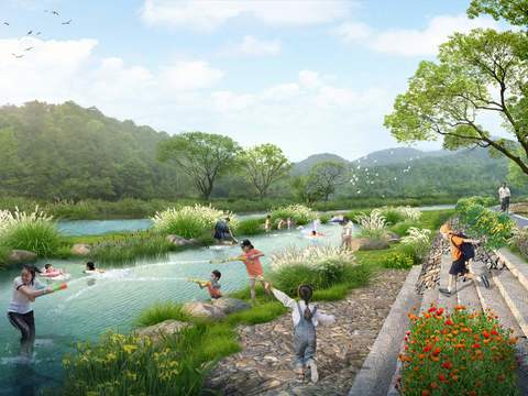  现代河道亲子公园游玩psd 