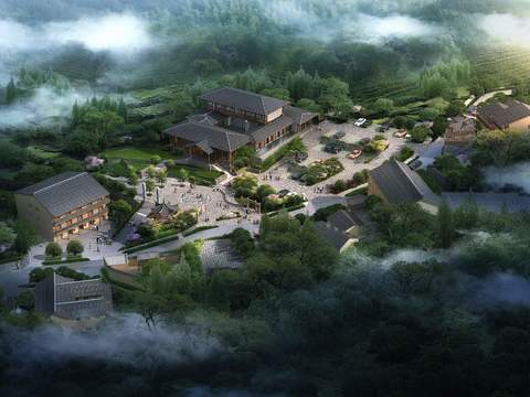  美丽乡村鸟瞰psd 