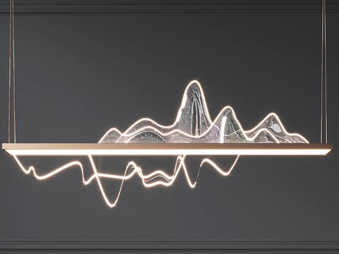  现代禅意山脉造型吊灯3d模型下载 新中式客厅装饰灯 室内抽象线条灯设计 