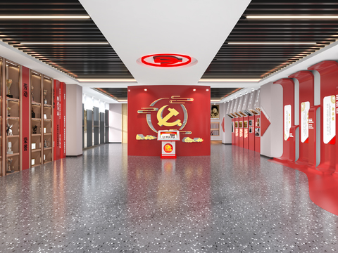  现代党建荣誉展厅3d模型 