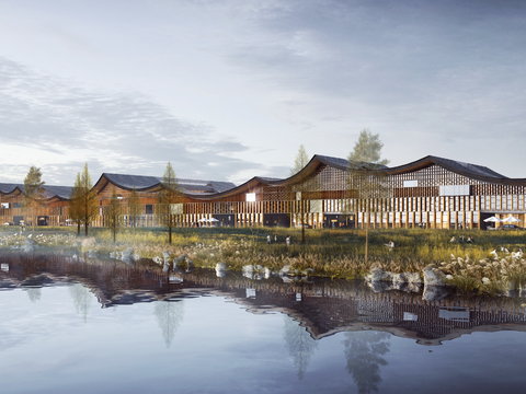  现代湿地园林建筑外观psd 