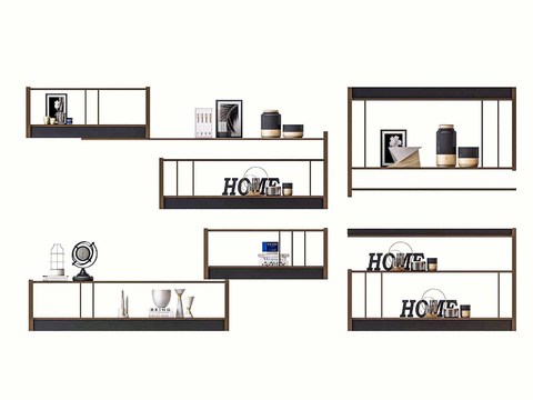  现代风格隔板书架3d模型下载 层叠式家居装饰架 客厅书房艺术置物架设计 