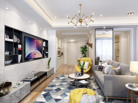  北欧公寓客厅卧室3D模型 