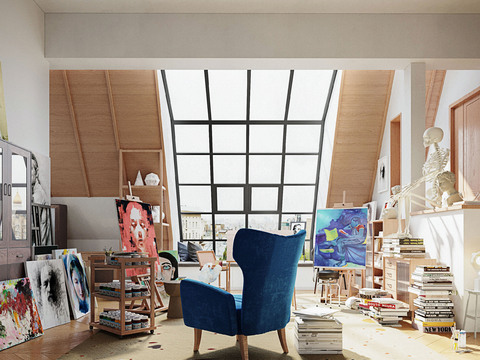  现代画室3d模型 