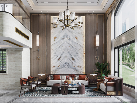  新中式别墅大堂3d模型 