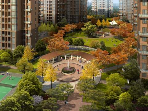  现代小区公园园林鸟瞰psd 