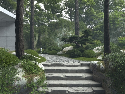  现代户外花园景观3d模型 