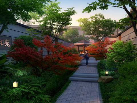  现代庭院绿植植物造景psd 