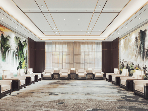  新中式轻奢接待室会客室3d模型 