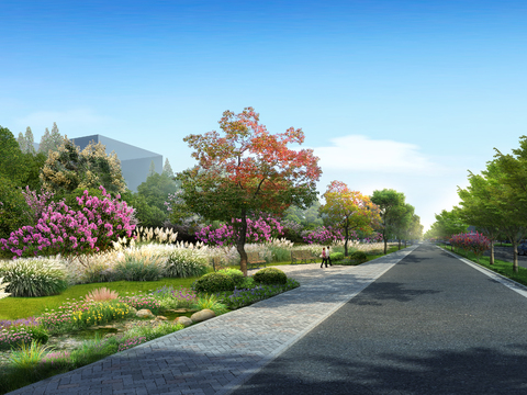  道路景观 人行道psd 