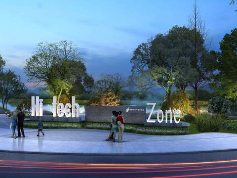  园林景观夜景psd 