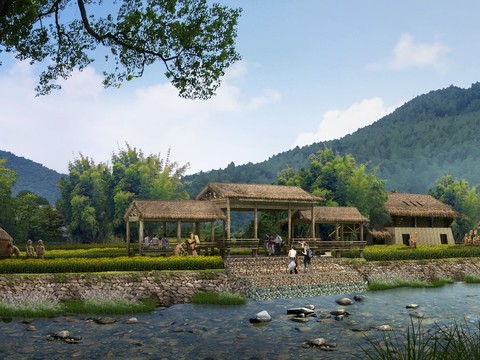  现代农村凉亭外观psd 