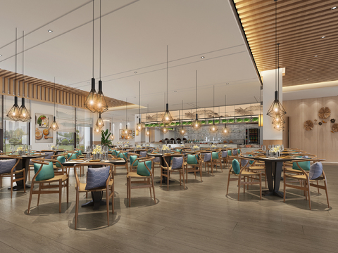  新中式西餐厅3d模型 