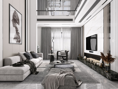  现代别墅挑空客厅3d模型 