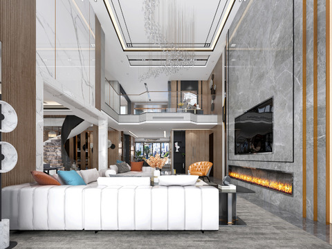  现代别墅大堂餐厅3d模型 