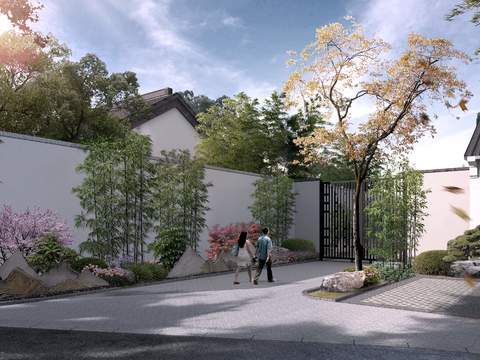  新中式假石景观竹景观psd 