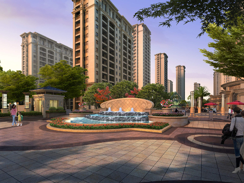  现代小区公园建筑外观psd 