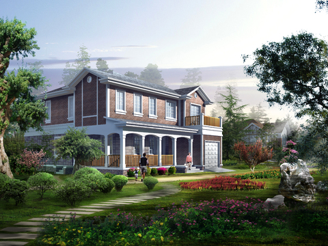  欧式独栋别墅外观psd 