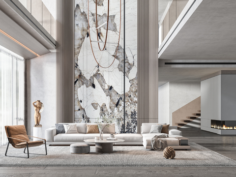  现代挑空别墅客厅3d模型 