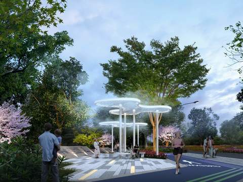  现代公园园林夜景psd 