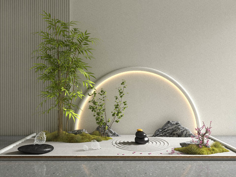  新中式枯山水景观小品3d模型 