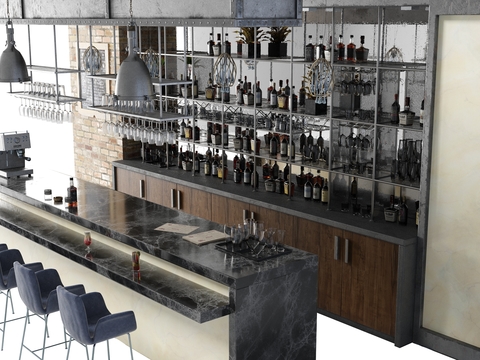  现代酒吧吧台3d模型 