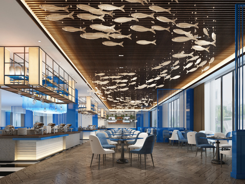  酒店自助餐厅3d模型 